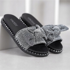 VINCEZA Glitter Slippers black grey 2 VINCEZA Glitter Slippers black grey 2