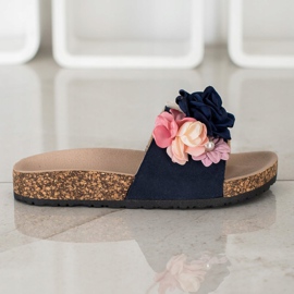 VINCEZA slippers with flowers navy blue blue multicolored 1