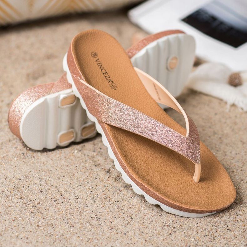 VINCEZA flip-flops with glitter pink yellow 1 VINCEZA flip-flops with glitter pink yellow 1
