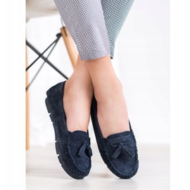 Comfortable VINCEZA leather loafers blue 1