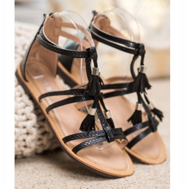 SHELOVET Black Sandals With Fringes 1 SHELOVET Black Sandals With Fringes 1