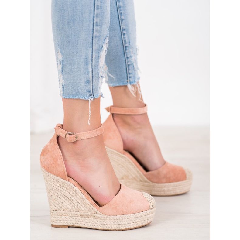 SHELOVET Stylish Espadrilles On Wedge pink 1