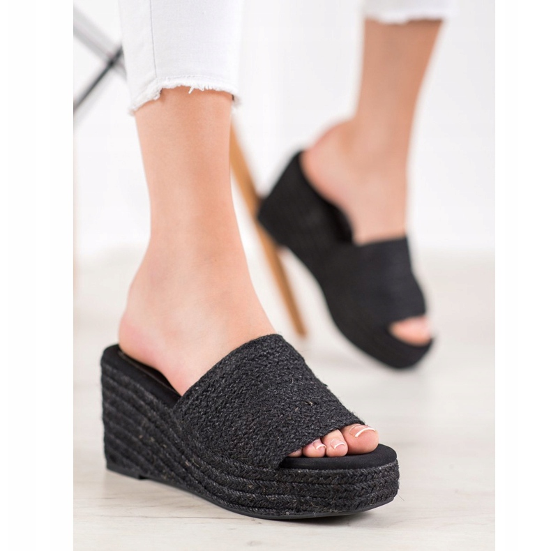 Kylie Fashionable wedge slippers black 1
