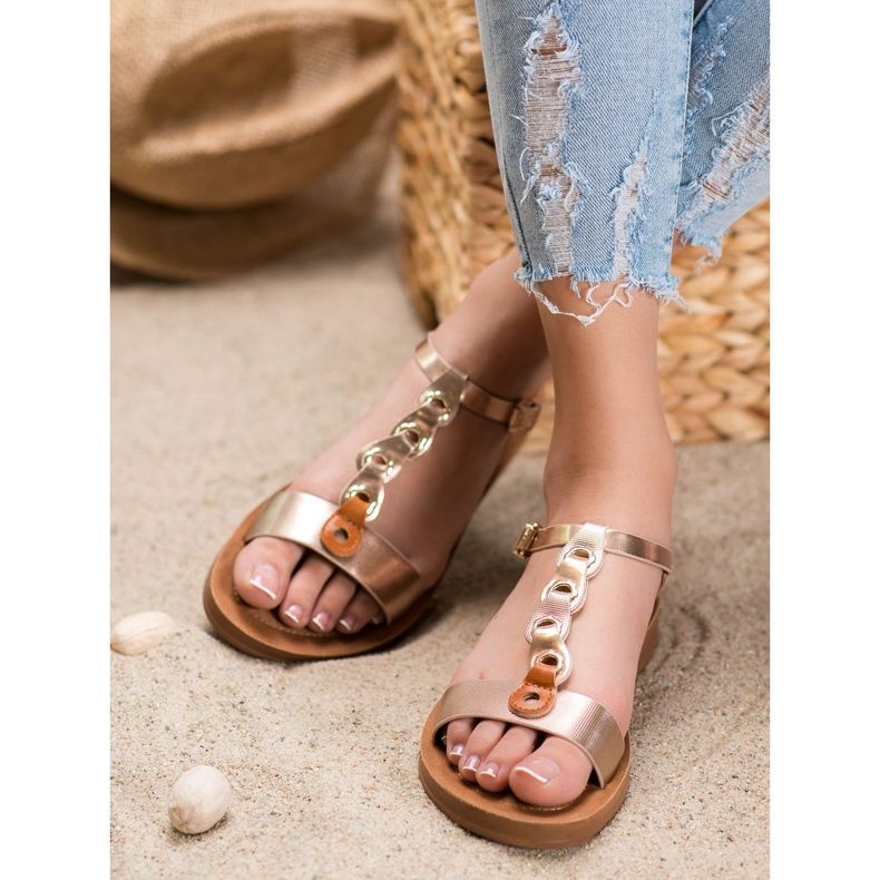 Filippo Fashionable Sandals Made Of Eco Leather beige golden 1