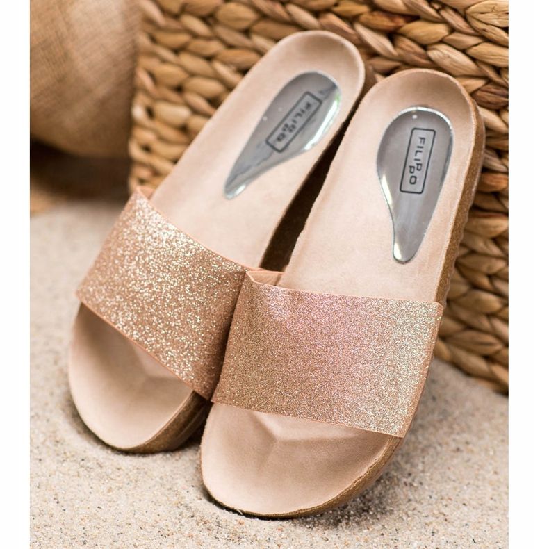 Filippo Golden Slippers With Glitter 1