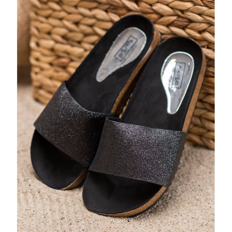Filippo Black Slippers With Glitter 1
