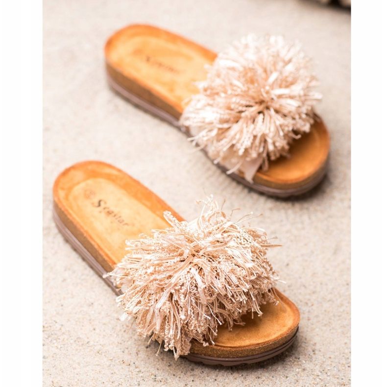 Seastar Beige Slippers With Fringes 1