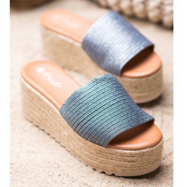 Weide Slippers On A Straw Platform blue 1