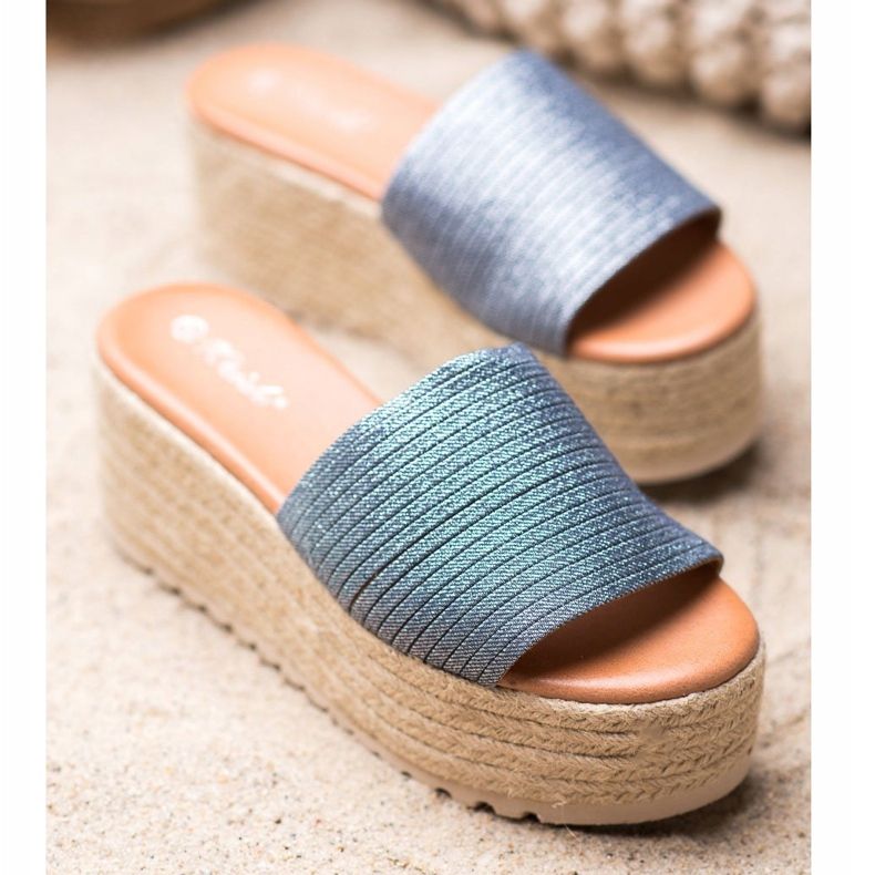 Weide Slippers On A Straw Platform blue 1