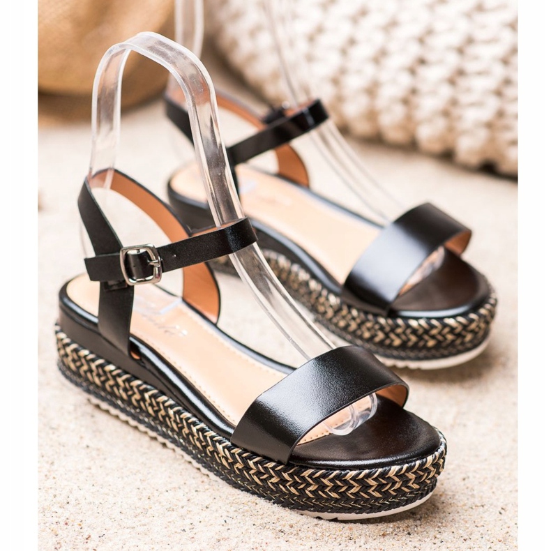 Weide Black Sandals With A Decorative Platform 1