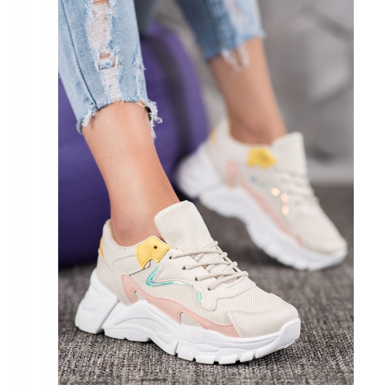 SHELOVET Stylish Sneakers On The Platform beige pink yellow 2