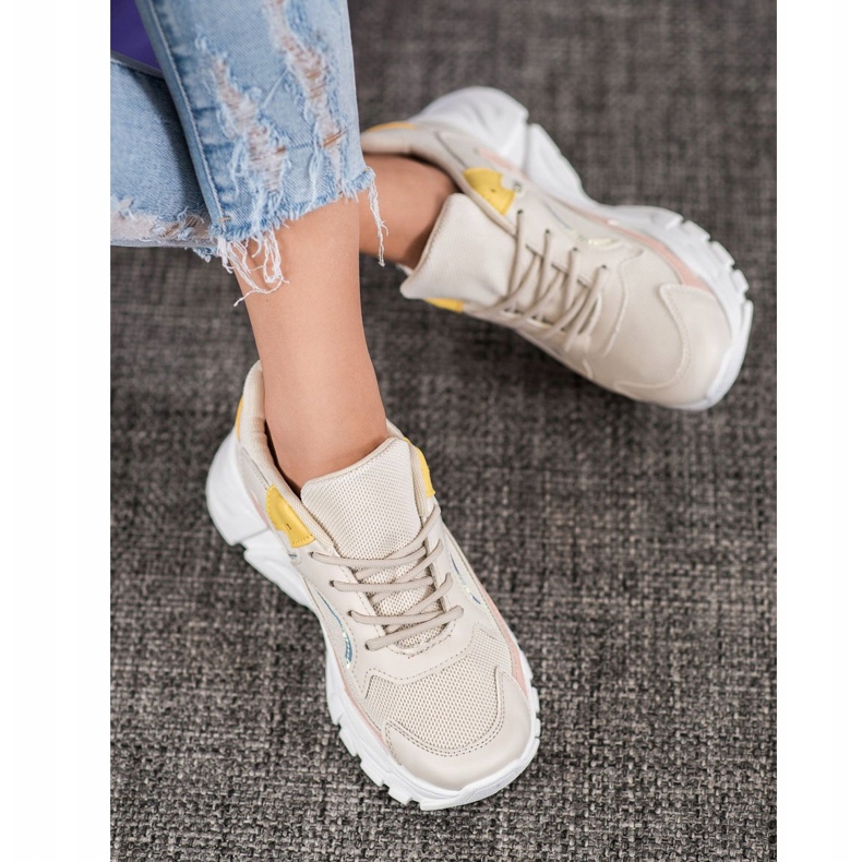 SHELOVET Stylish Sneakers On The Platform beige pink yellow 1