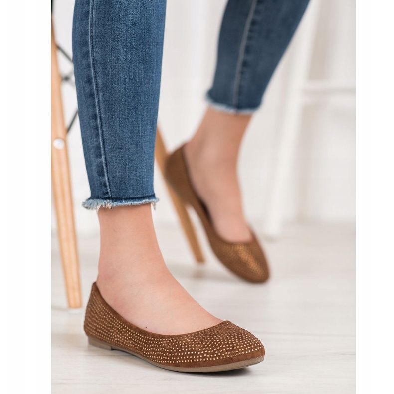 Diamantique Suede ballerinas with crystals brown 1