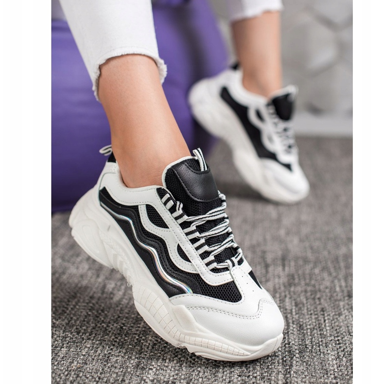 SHELOVET Lace-up Sneakers white black 2 SHELOVET Lace-up Sneakers white black 2