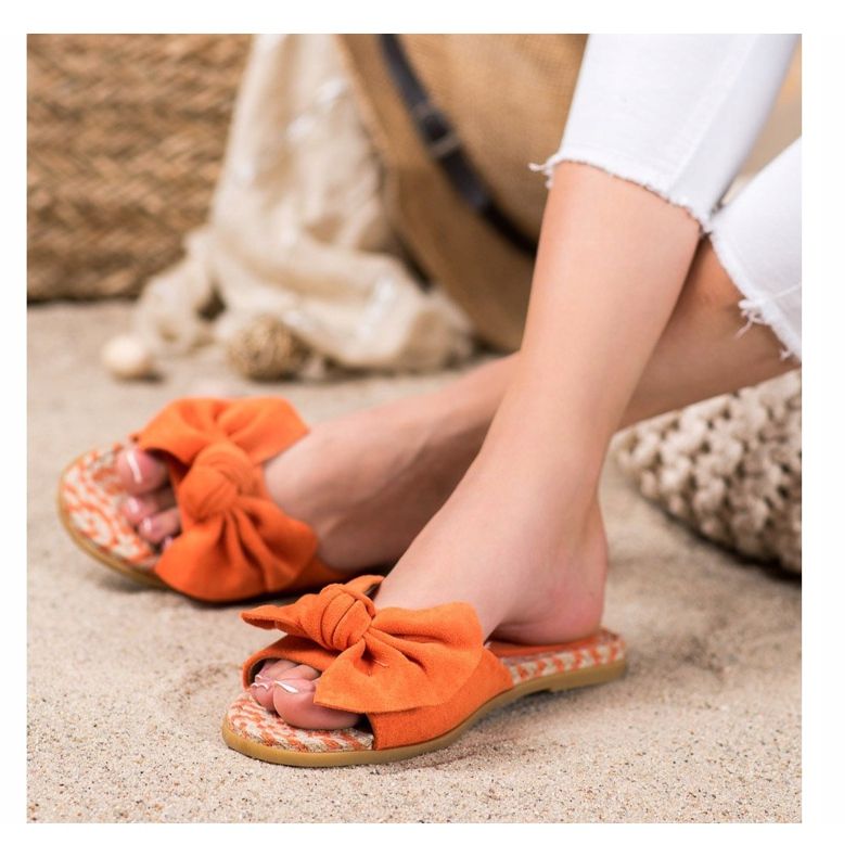 Renda Elegant Slippers With A Bow orange 2