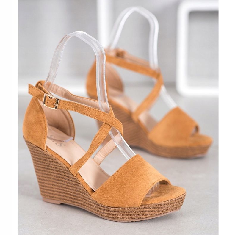 Small Swan Camel suede wedges brown 1