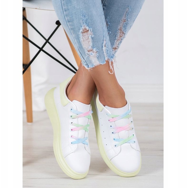 SHELOVET Sneakers With Colorful Laces white green 1