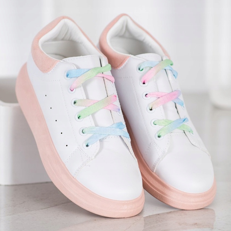 SHELOVET Sneakers With Colorful Laces white pink 1