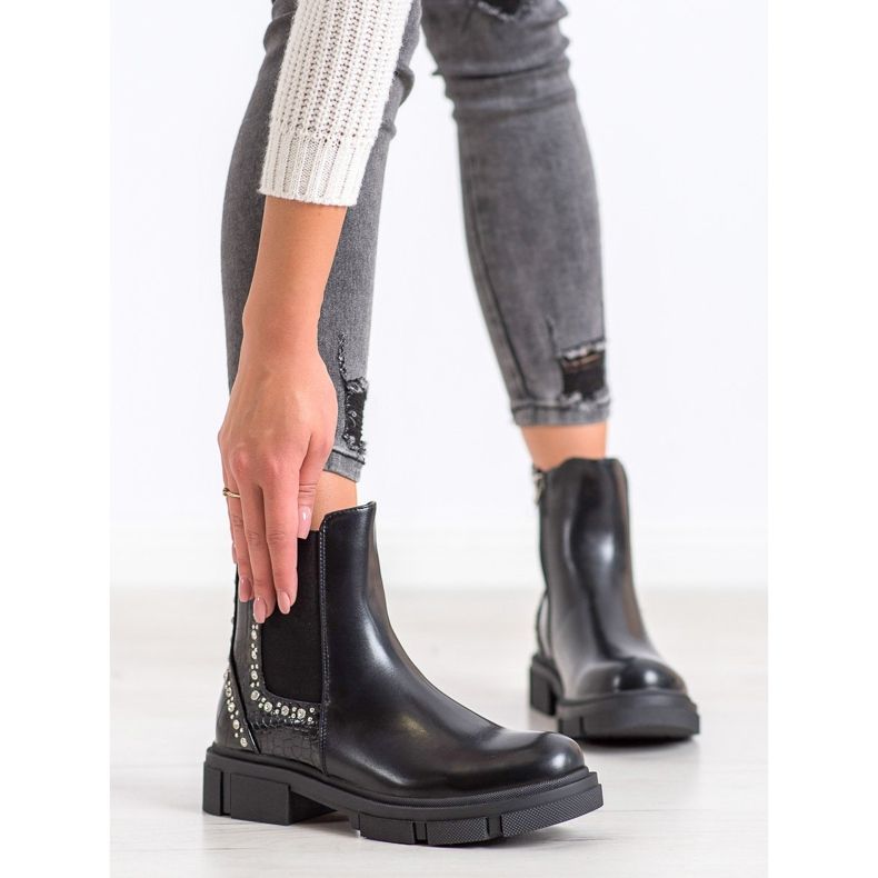 Yes Mile Black Boots With Cubic Zirconia 2