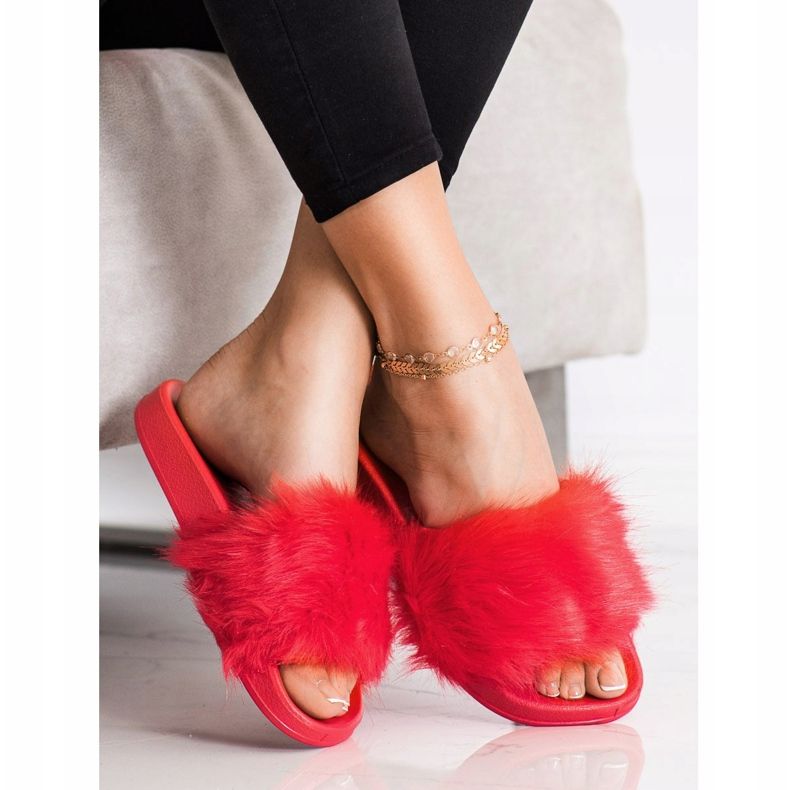 SHELOVET Rubber Slippers With Fur red 2