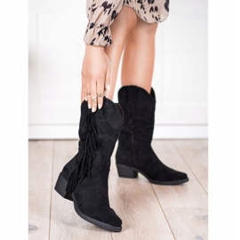 Diamantique Fringed cowboy boots black 1