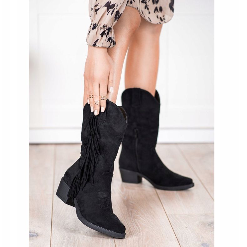 Diamantique Fringed cowboy boots black 1