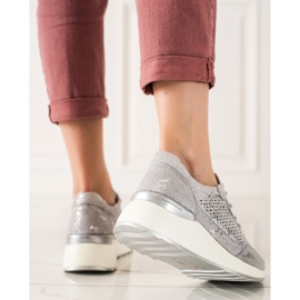 Goodin Stylish Leather Sneakers silver grey 1