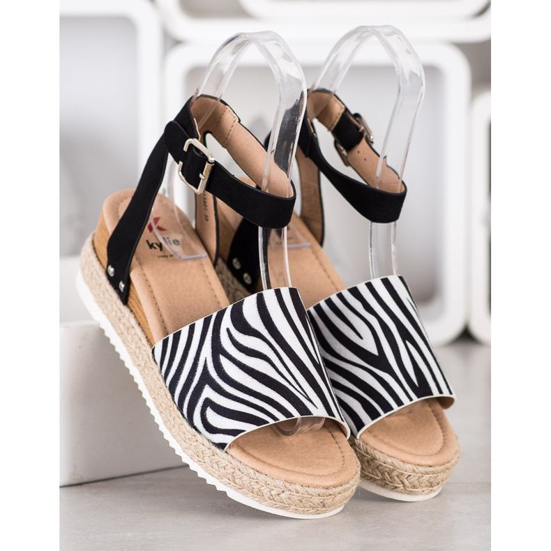 Kylie Zebra Print Wedge Sandals white black 1