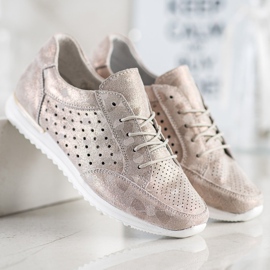 Kylie Openwork leather shoes brown golden 1