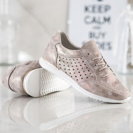 Kylie Openwork leather shoes brown golden 2