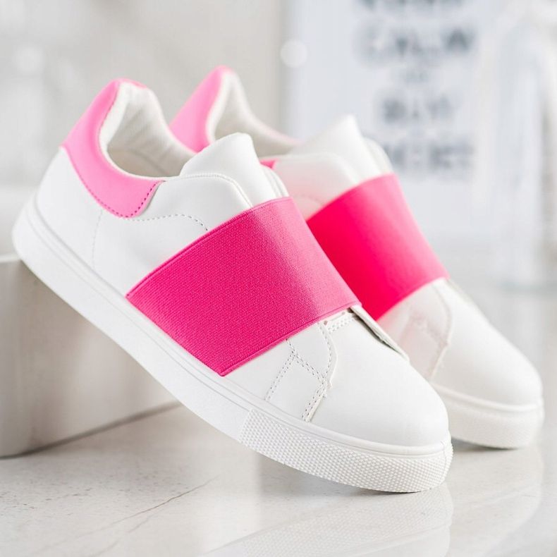 SHELOVET Slip-on shoes with an elastic band white pink 2