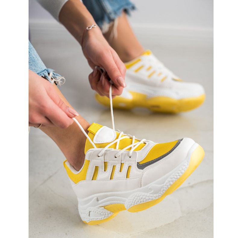 SHELOVET Comfortable Sneakers With Mesh white grey yellow 1