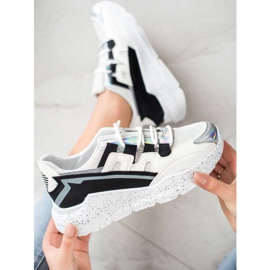 SHELOVET Sneakers With Decorative Platform white black silver grey 1