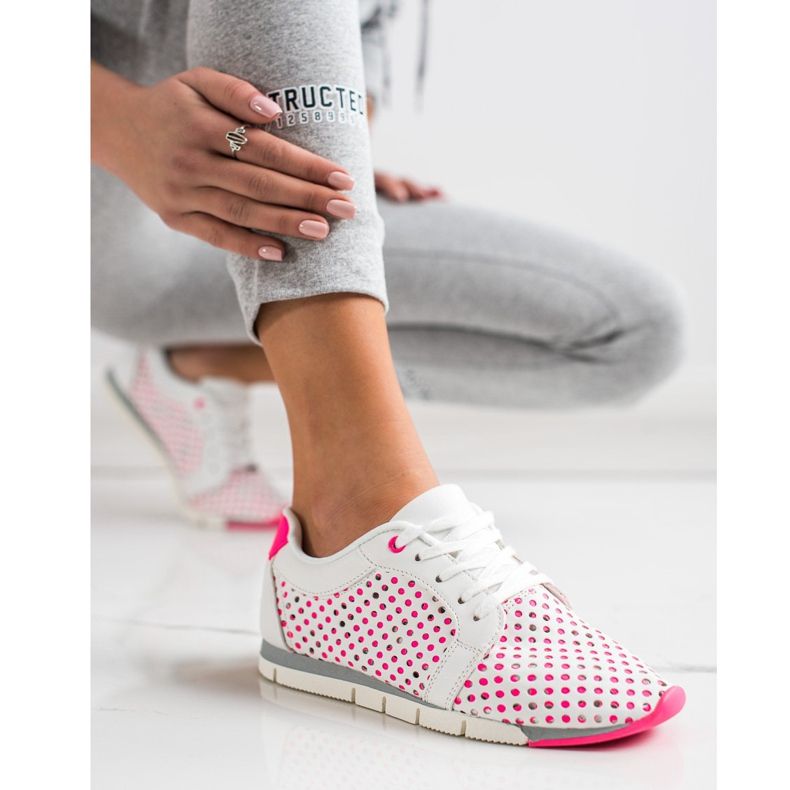 Kylie White and pink Openwork Sneakers 1