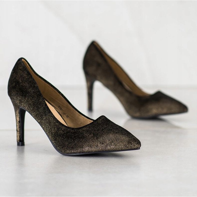Kylie Stylish Suede Heels black golden 1 Kylie Stylish Suede Heels black golden 1