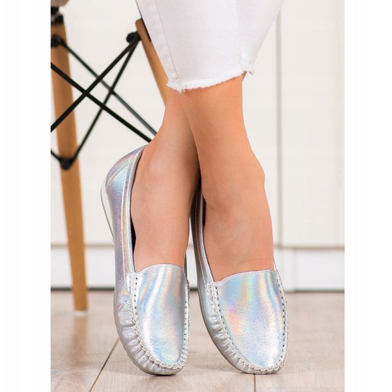 Goodin Shiny stylish loafers silver 1