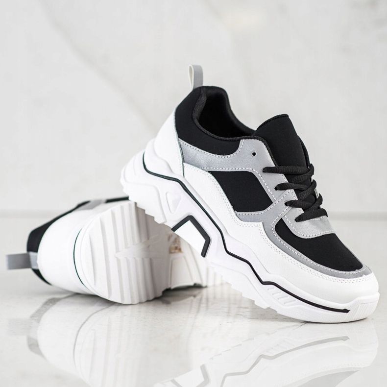 SHELOVET Comfortable sports sneakers white black silver 1