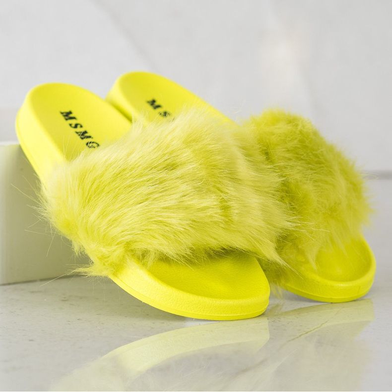 SHELOVET Rubber Slippers With Fur green yellow 1