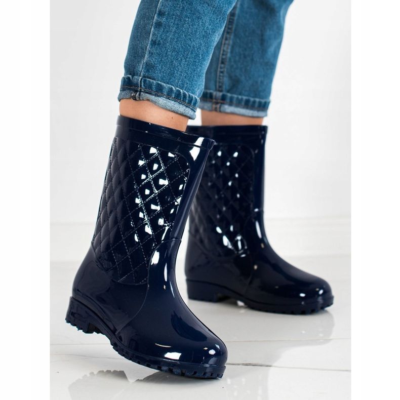 Bona Shiny Quilted Wellies navy blue 1