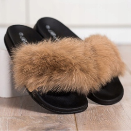 Bona Fashionable flip-flops with fur brown 2