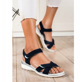 Leather Sandals With Velcro VINCEZA navy blue 2 Leather Sandals With Velcro VINCEZA navy blue 2