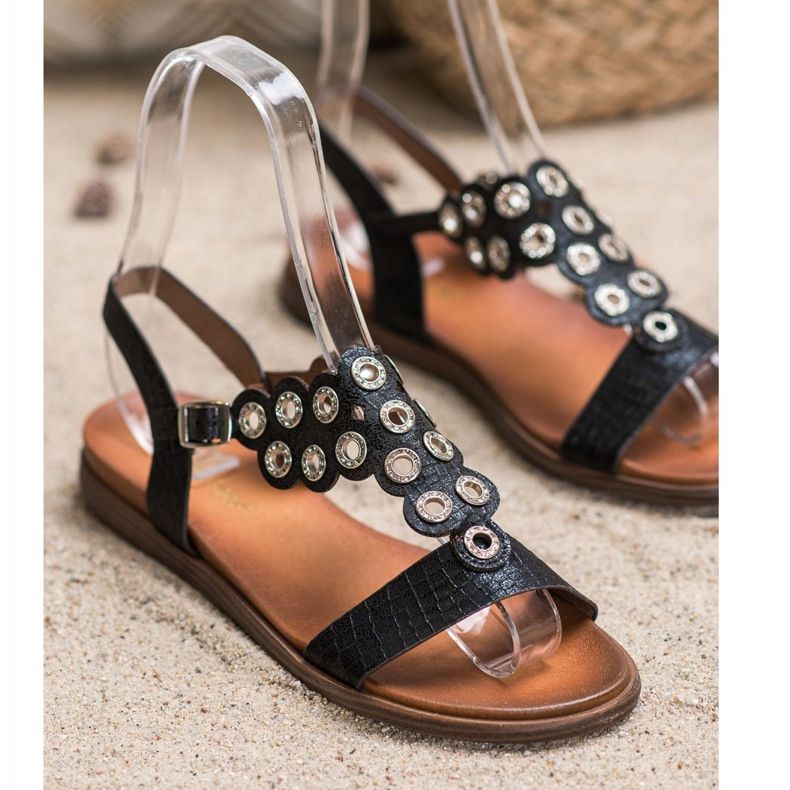 Sergio Leone Elegant Sandals With Cubic Zirconia black 1