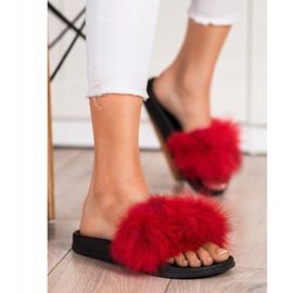 Bona Fashionable flip-flops with fur red 2