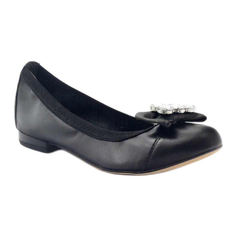 Women's ballerinas with a bow and crystals 1402 black gamis 1