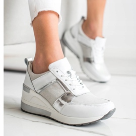 Leather Sneakers With VINCEZA Glitter white silver 2