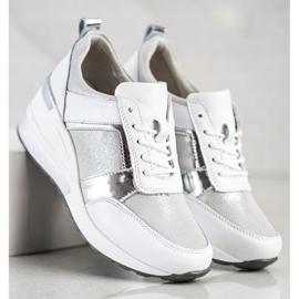 Leather Sneakers With VINCEZA Glitter white silver 1