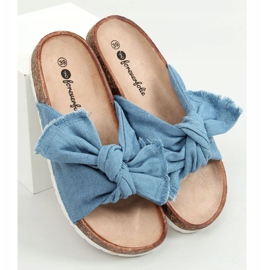 Blue WS11 L.BLUE cotton cork slippers 1