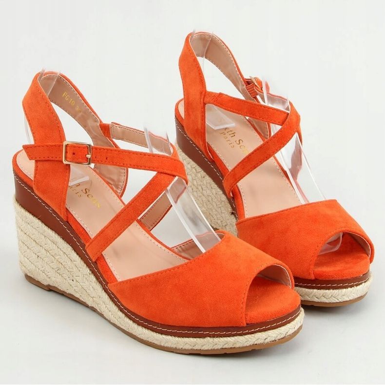 Orange FG19 Orange open toe espadrilles on wedges 1