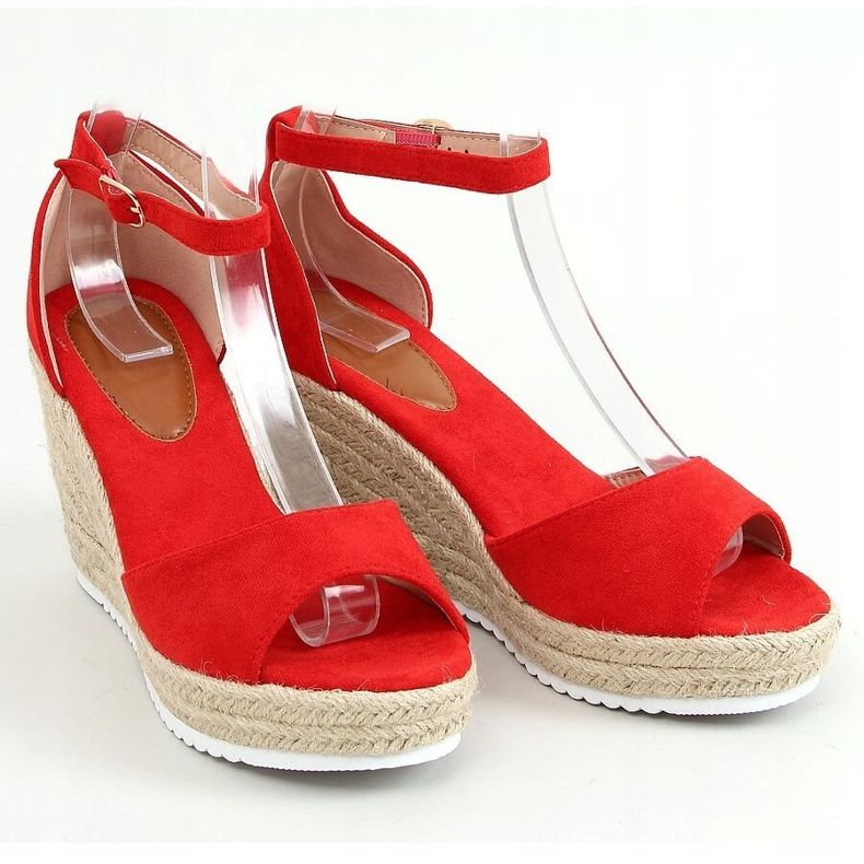Red sandals espadrilles on wedges 888-89 Red 1