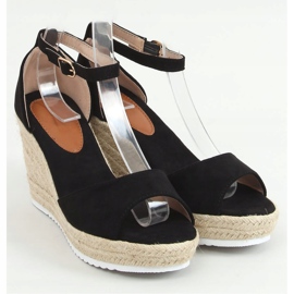 Black sandals espadrilles on wedges 888-89 Black 1